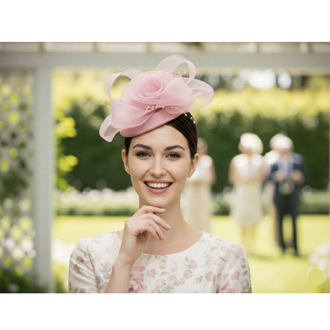 Elegant Pink Mesh Fascinator Hat with Floral Design