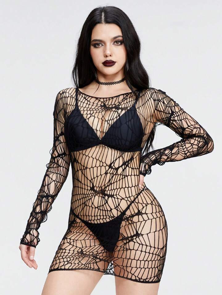 Halloween Spider Fishnet Dress