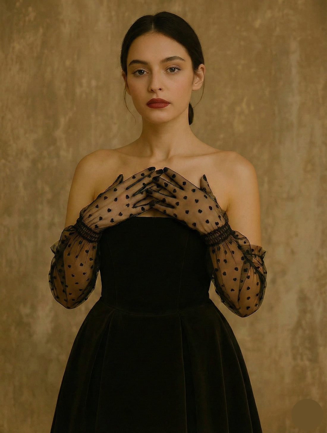 Sheer Black Heart Mesh Gloves