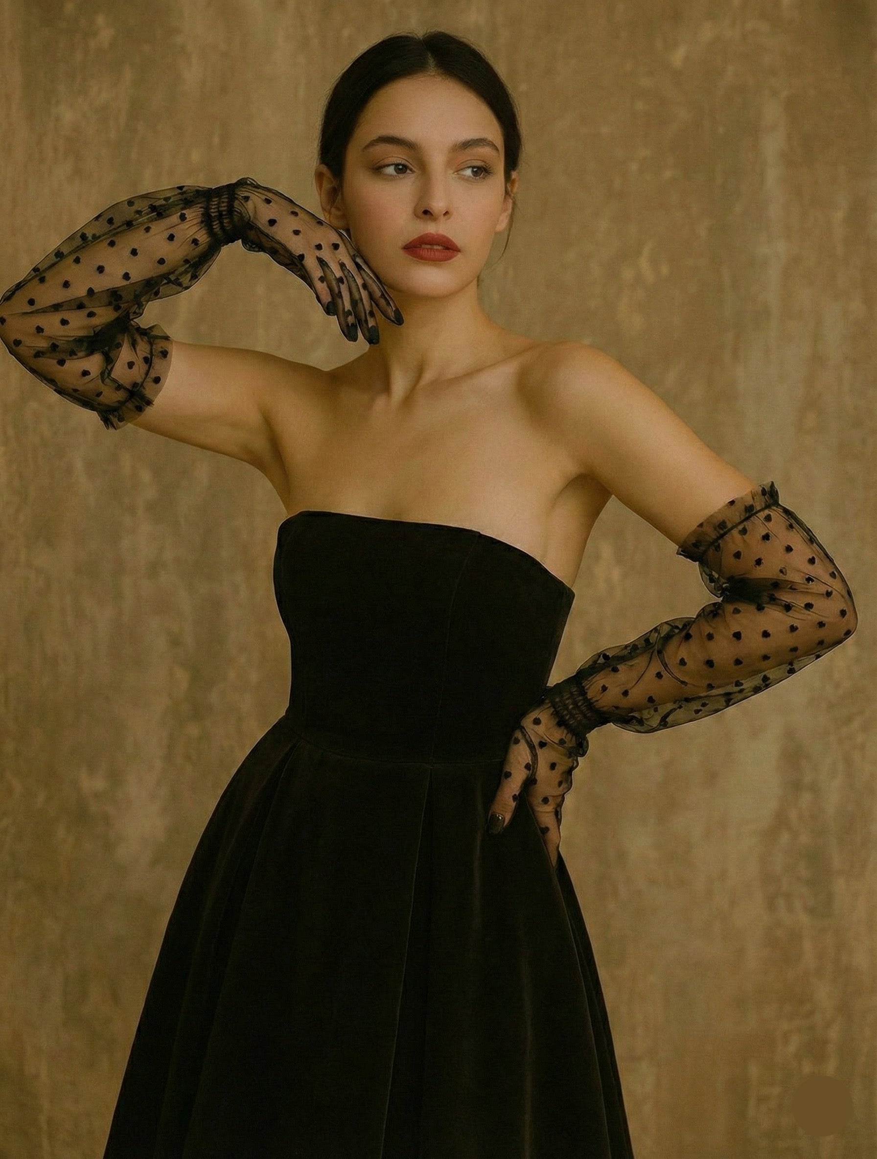 Sheer Black Heart Mesh Gloves