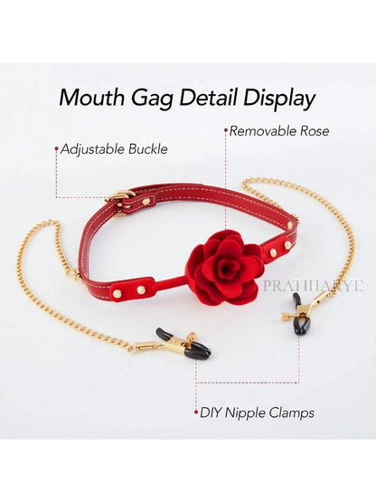 Premium Rose Gag Ball with Nipple Clamps