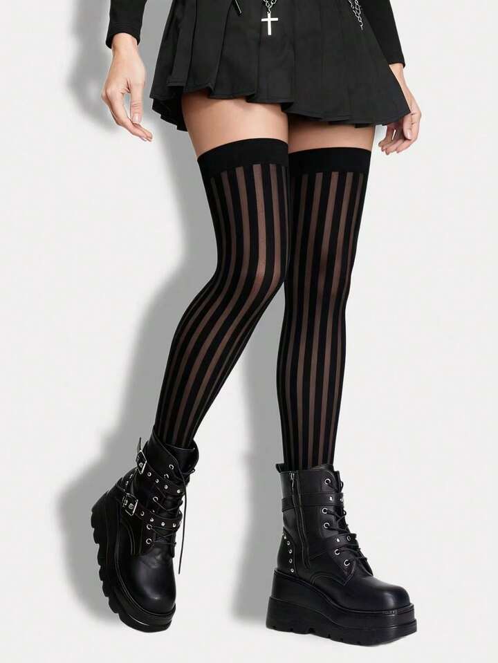 Sheer Stripe Thigh-High Stockings