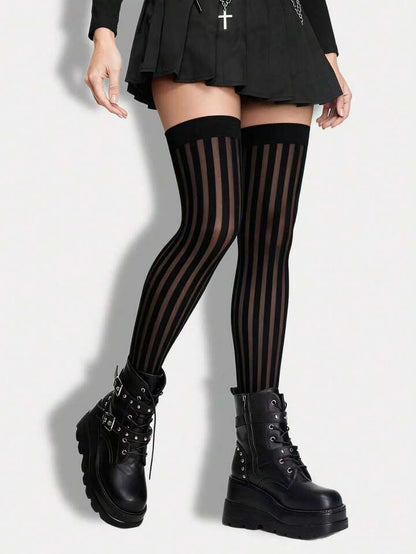 Sheer Stripe Thigh-High Stockings