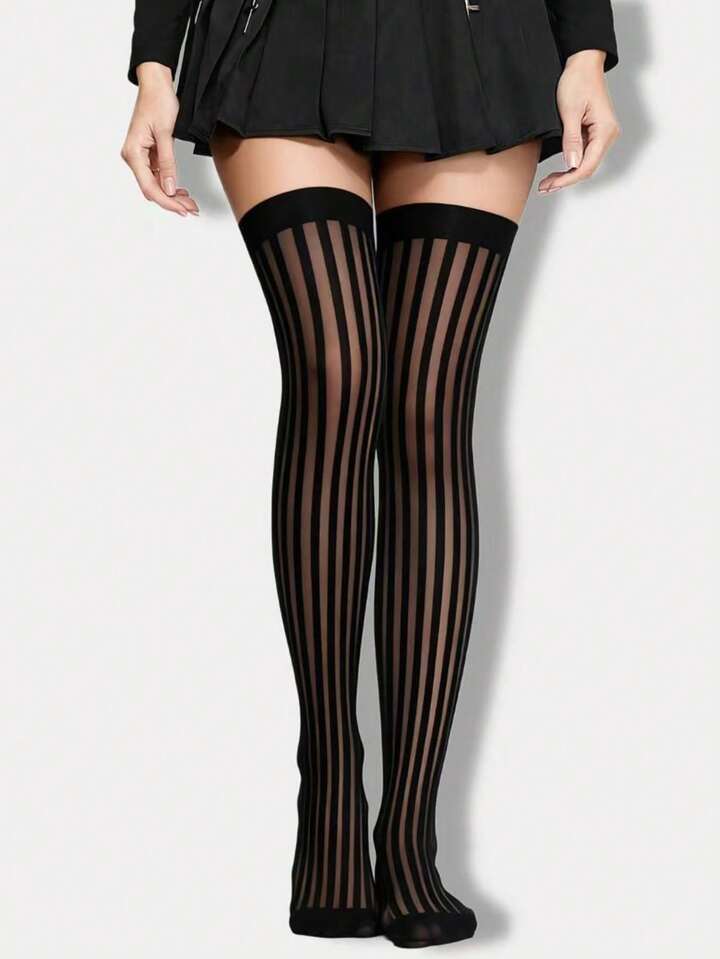Sheer Stripe Thigh-High Stockings