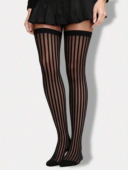 Sheer Stripe Thigh-High Stockings