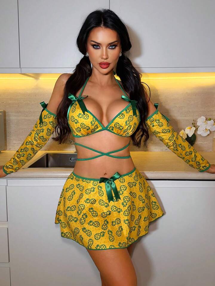 Pineapple Sexy Bow Lingerie Set