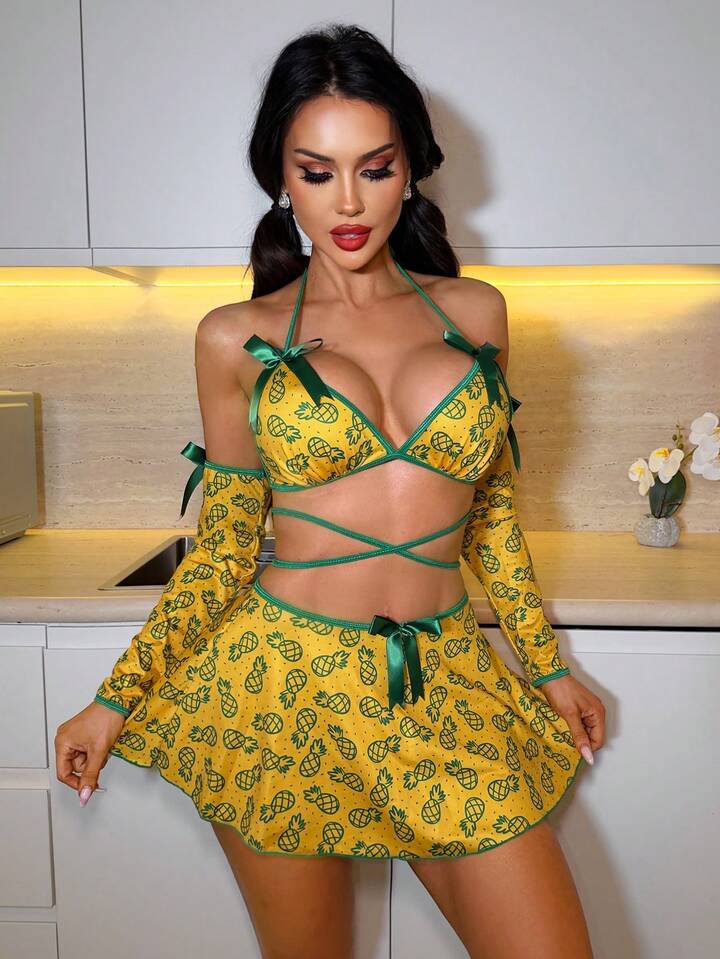 Pineapple Sexy Bow Lingerie Set