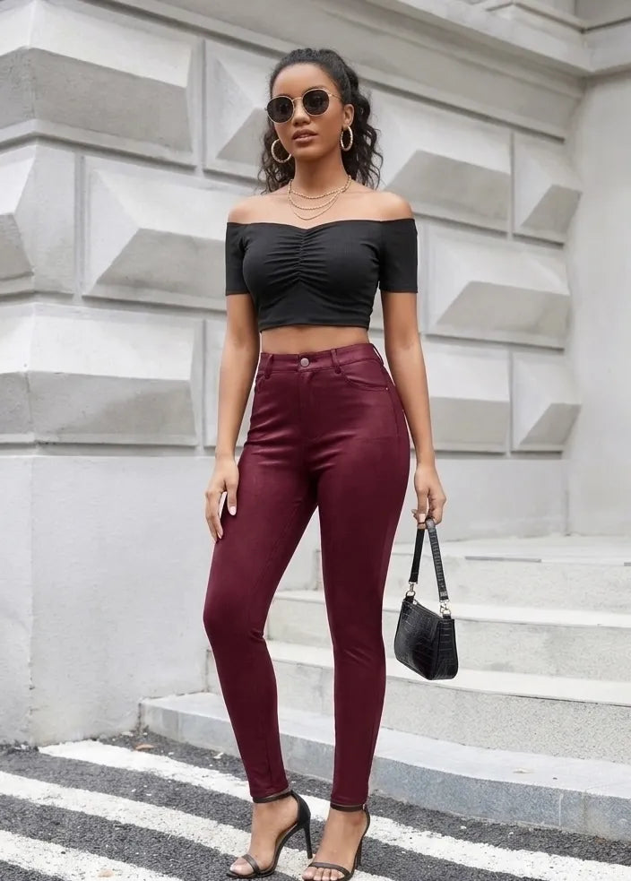 Low-Waist Skinny Faux Leather Matte Look Pants