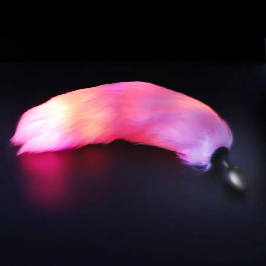 LED Glowing Fox Tail with Silicone Plug Pink