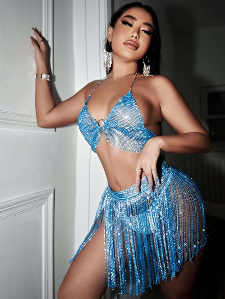 Blue Crystal Fringe Party Set