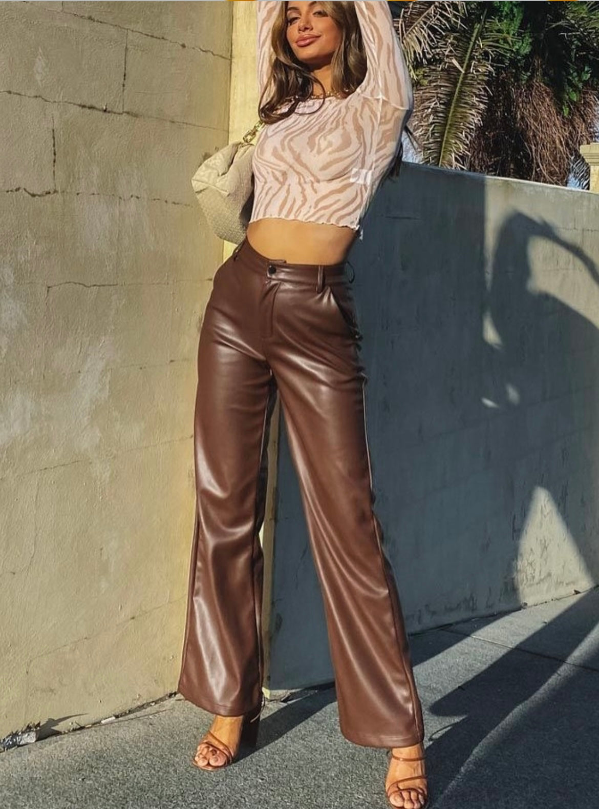 High-Waist Wide Leg Faux Leather Pant
