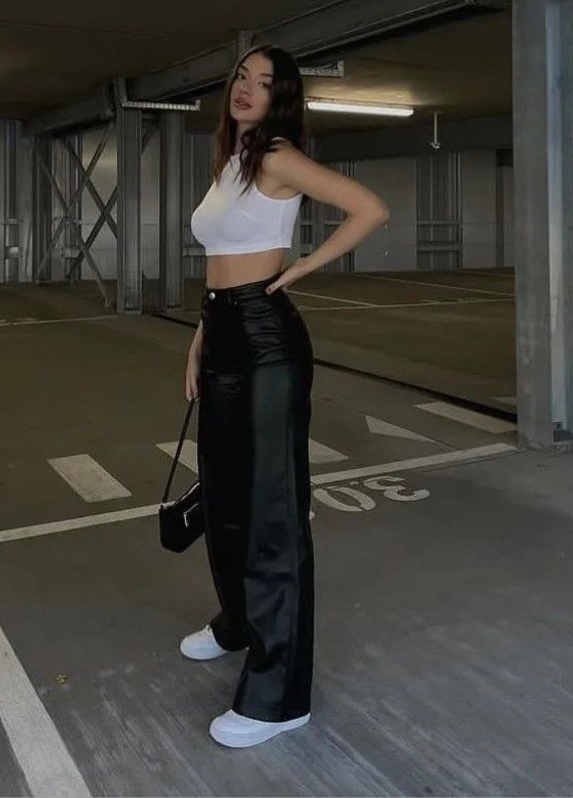 High-Waist Wide Leg Faux Leather Pant