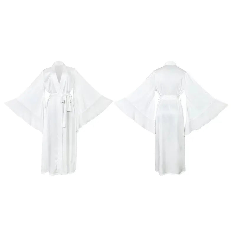 Premium White Sheer Mesh Flare Sleeve Long Robe