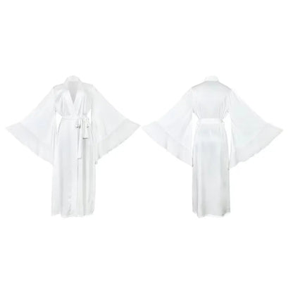 Premium White Sheer Mesh Flare Sleeve Long Robe
