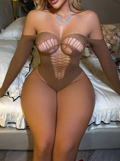 Trendy Brown Fishnet Bodysuit