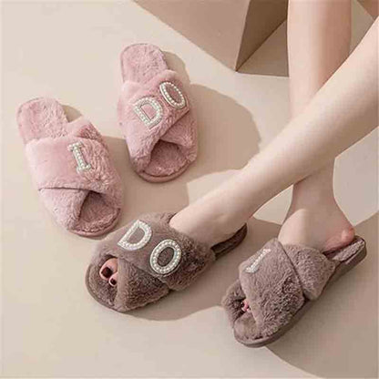 bridal slippers for women
wedding slippers for bride
luxury bride slippers
soft bridal house slippers
I Do Bride Furry Pearl Slippers