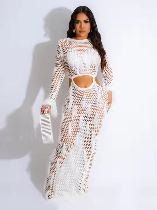 Pratiharye beachwear
women beachwear outfits
stylish beachwear for women
sexy beachwear women
Knit Crochet Shimmer Fringe Long Beachwear