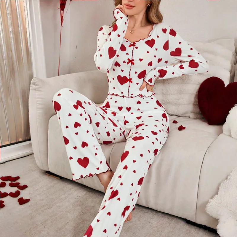 Women’s Heart Print Co-ord Pajama Set