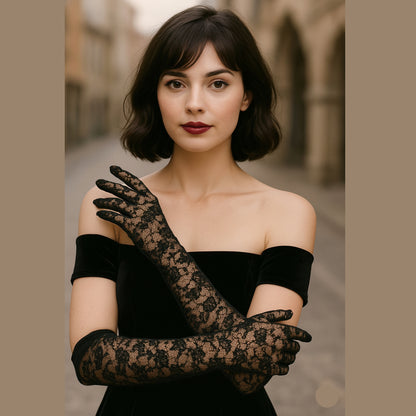 Pratiharye hand gloves
women fashion gloves
bridal gloves for women
stylish party gloves
Long Mesh Floral Gloves