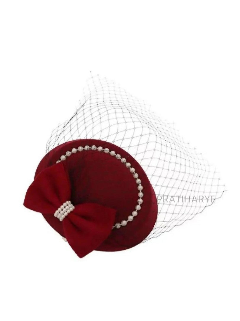 Pearl Bow Mesh net Fascinator Hat | HAT-11