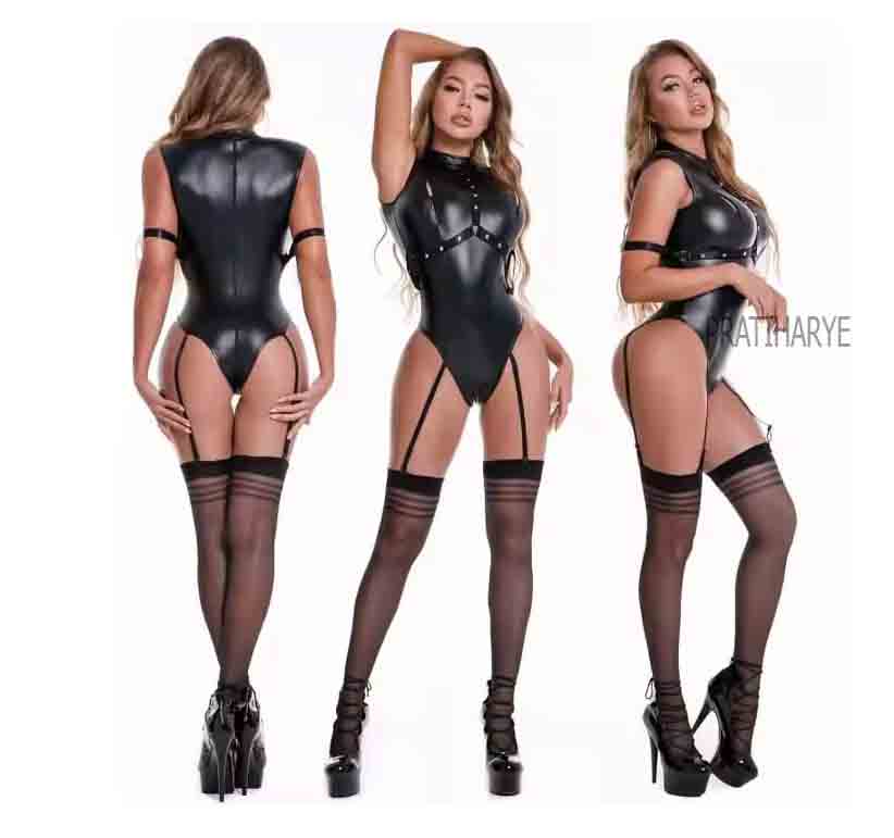 Roleplay outfits 
Roleplay lingerie 
Women roleplay costumes 
Roleplay lingerie India 
Roleplay dresses
Matte Latex Bodysuit with Stocking
