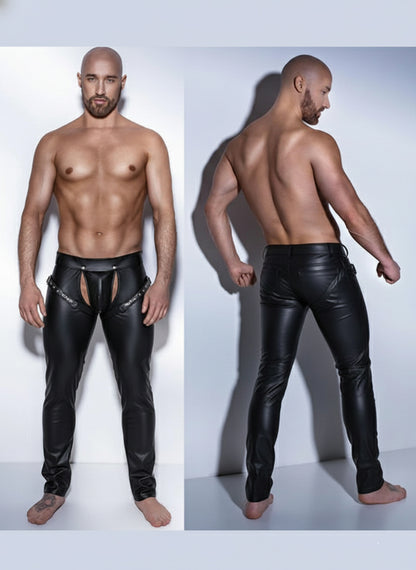 leather patch boxer men
men fetish wear india
bdsm men lingerie
men roleplay outfit
Men’s Matt Finish Open-Front Fetish Pants