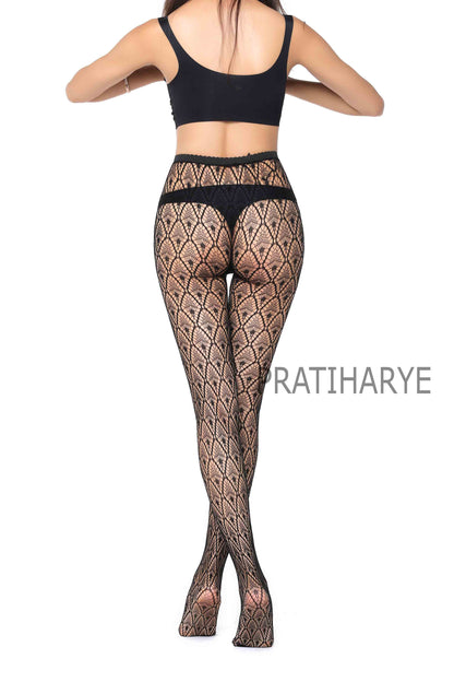 Lace Pattern High Waist Fishnet Pantyhose Stocking - D1