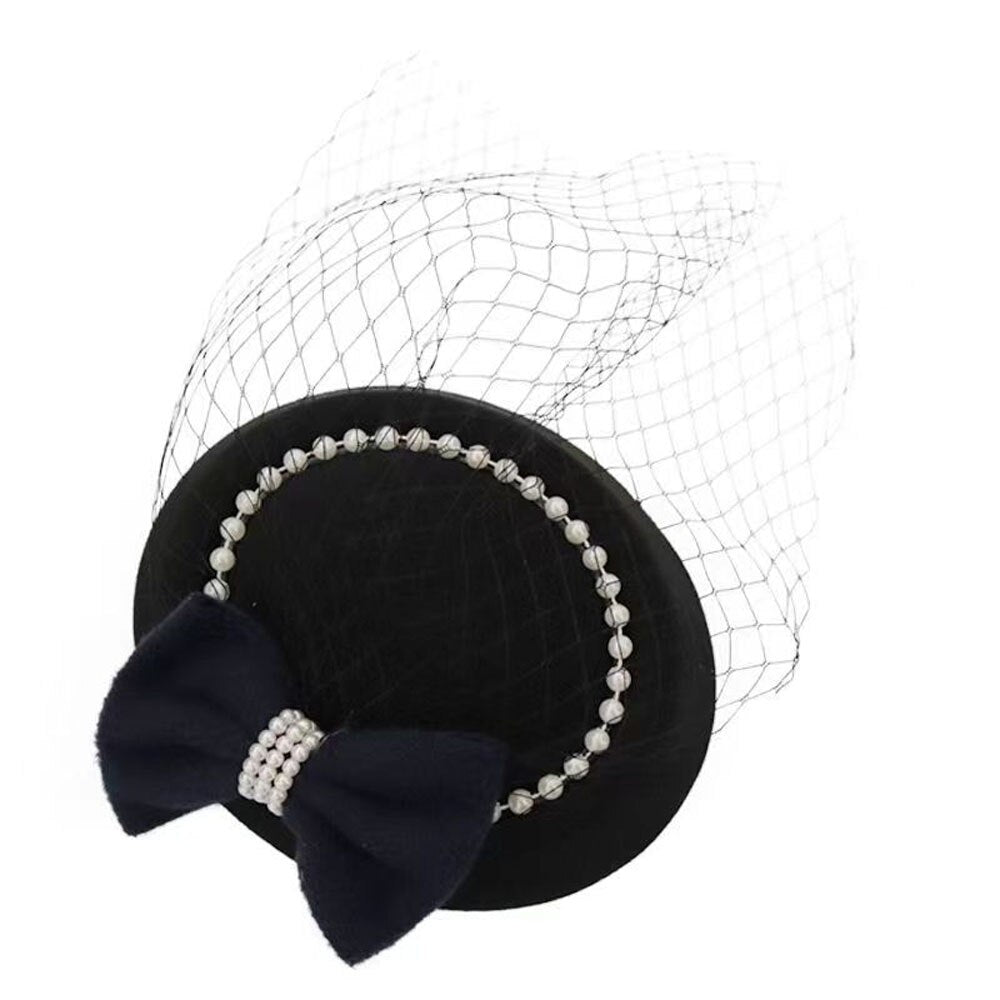 Pearl Bow Mesh net Fascinator Hat | HAT-11