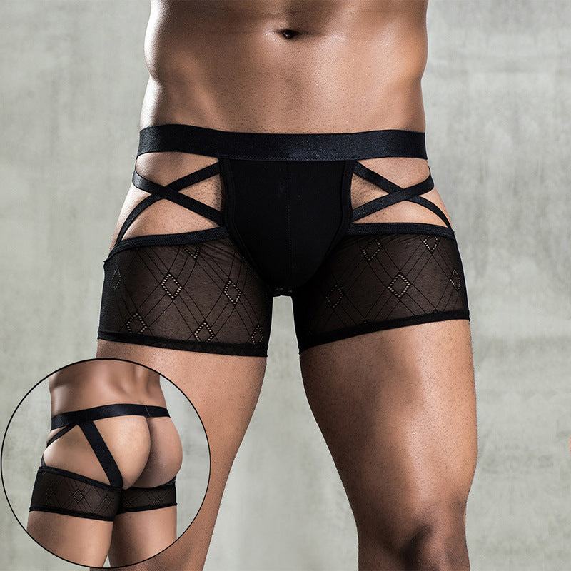 Men Sexy Lace Strappy Short