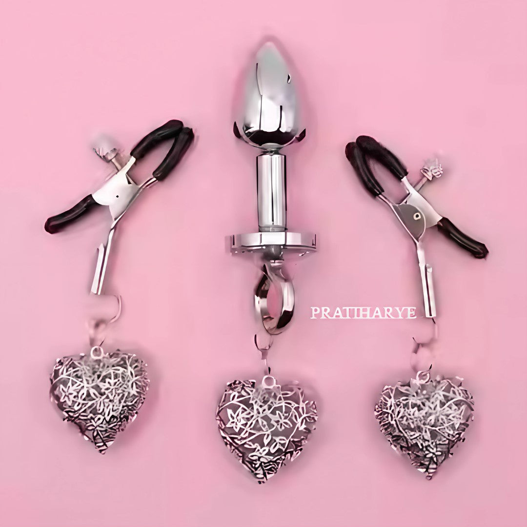 Premium 3pc Butt Plug with Nipple Clamps