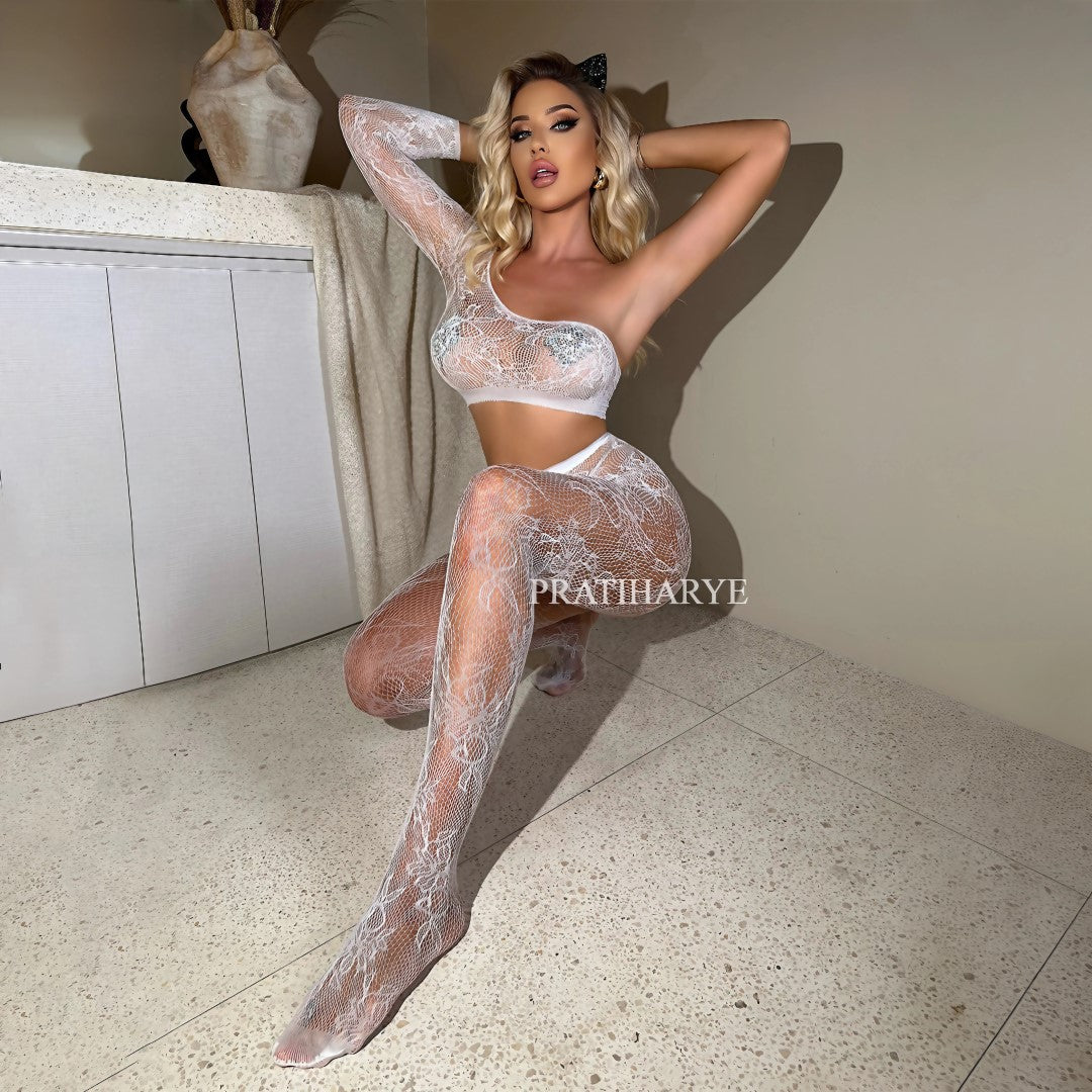 Sexy One Shoulder Fishnet Dress