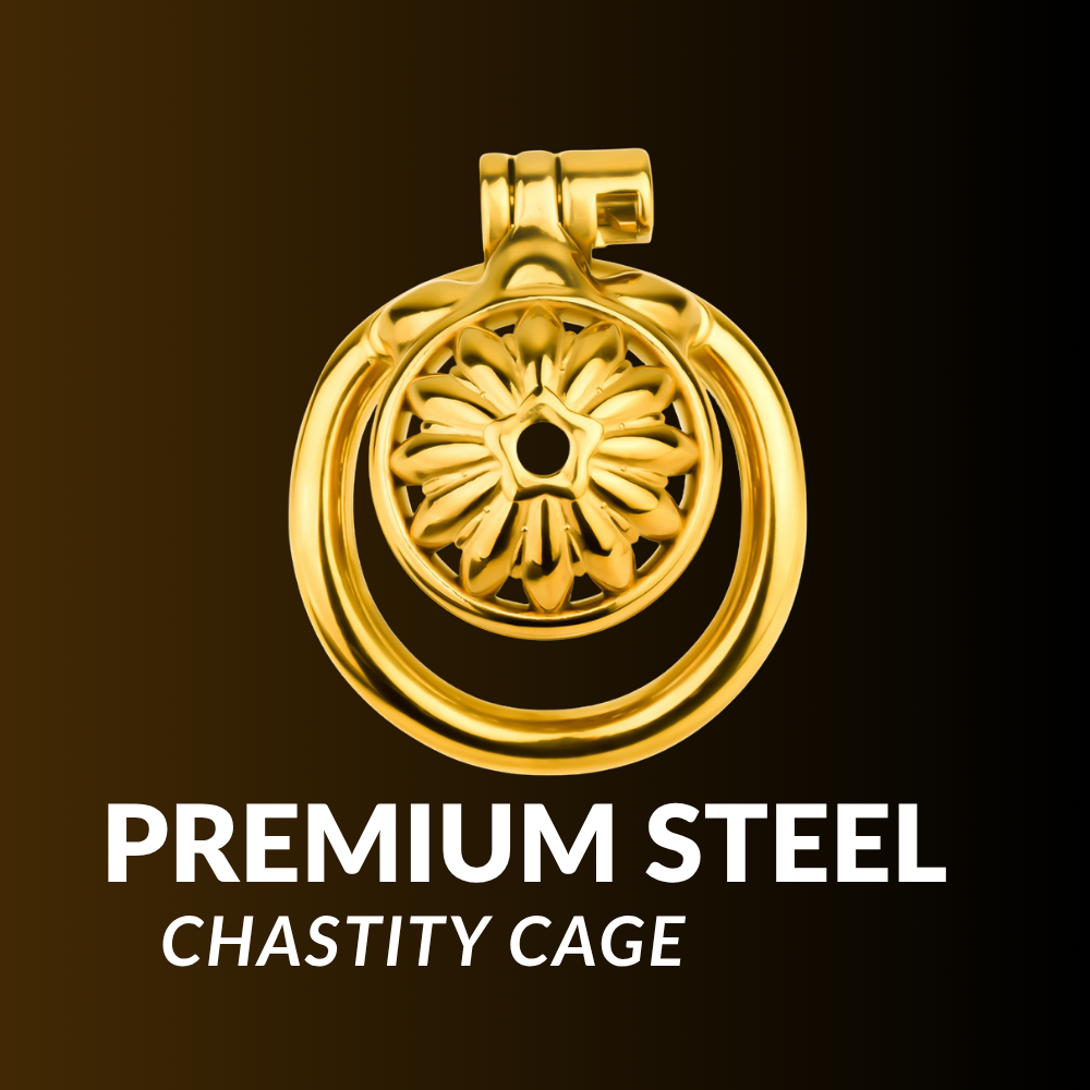 Premium Steel Gold Flat Chastity Cage