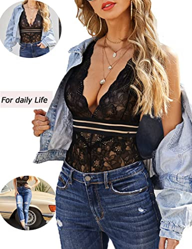 Pratiharye 3 Strip lace Bodysuit for Women