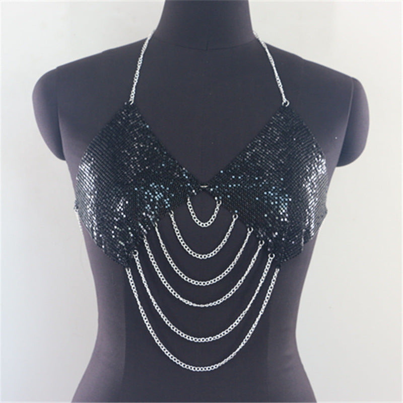 Womens Chainmail Tassel Dress Necklace Harness Bra Fashionable