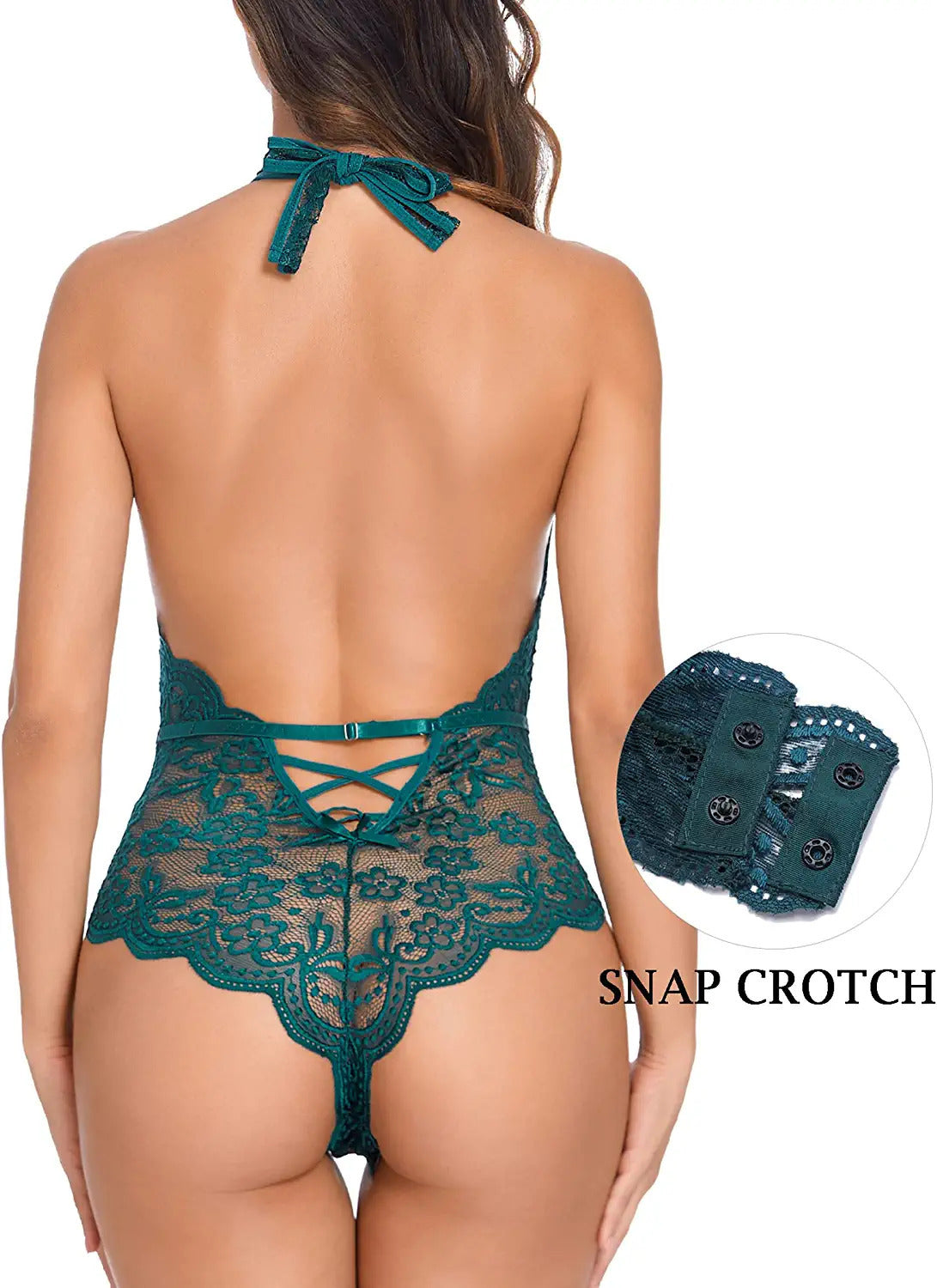 Pratiharye Women Snap Crotch Lingerie Sexy Lace Bodysuit - cortch button