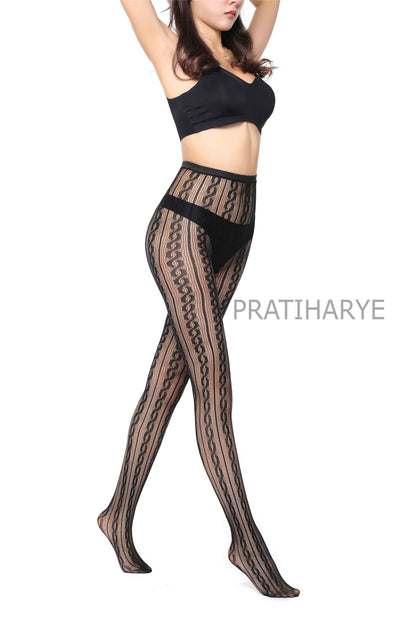 Lace Pattern High Waist Fishnet Pantyhose Stocking - D4