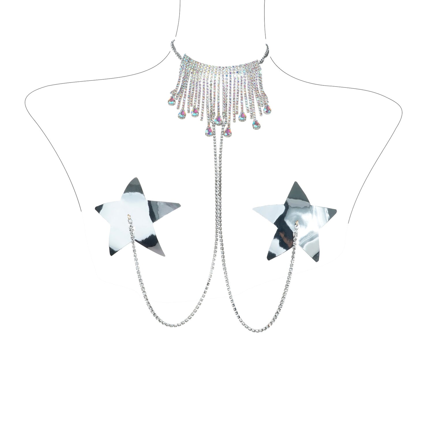 Crystal Nipple Pasties with Rhinestone Choker Set