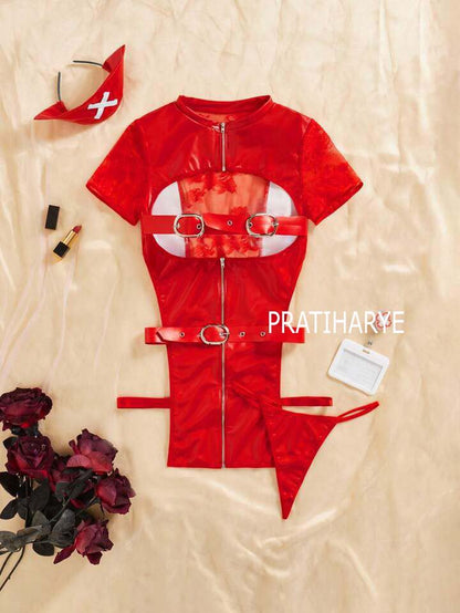 Lace Back Latex Nurse Roleplay Dress