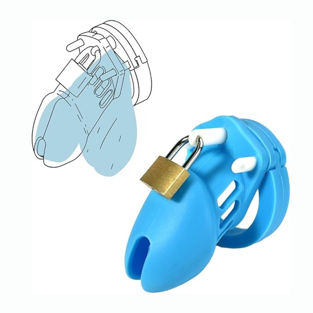 Silicone Male Chasity Cage lock with 5 Rings