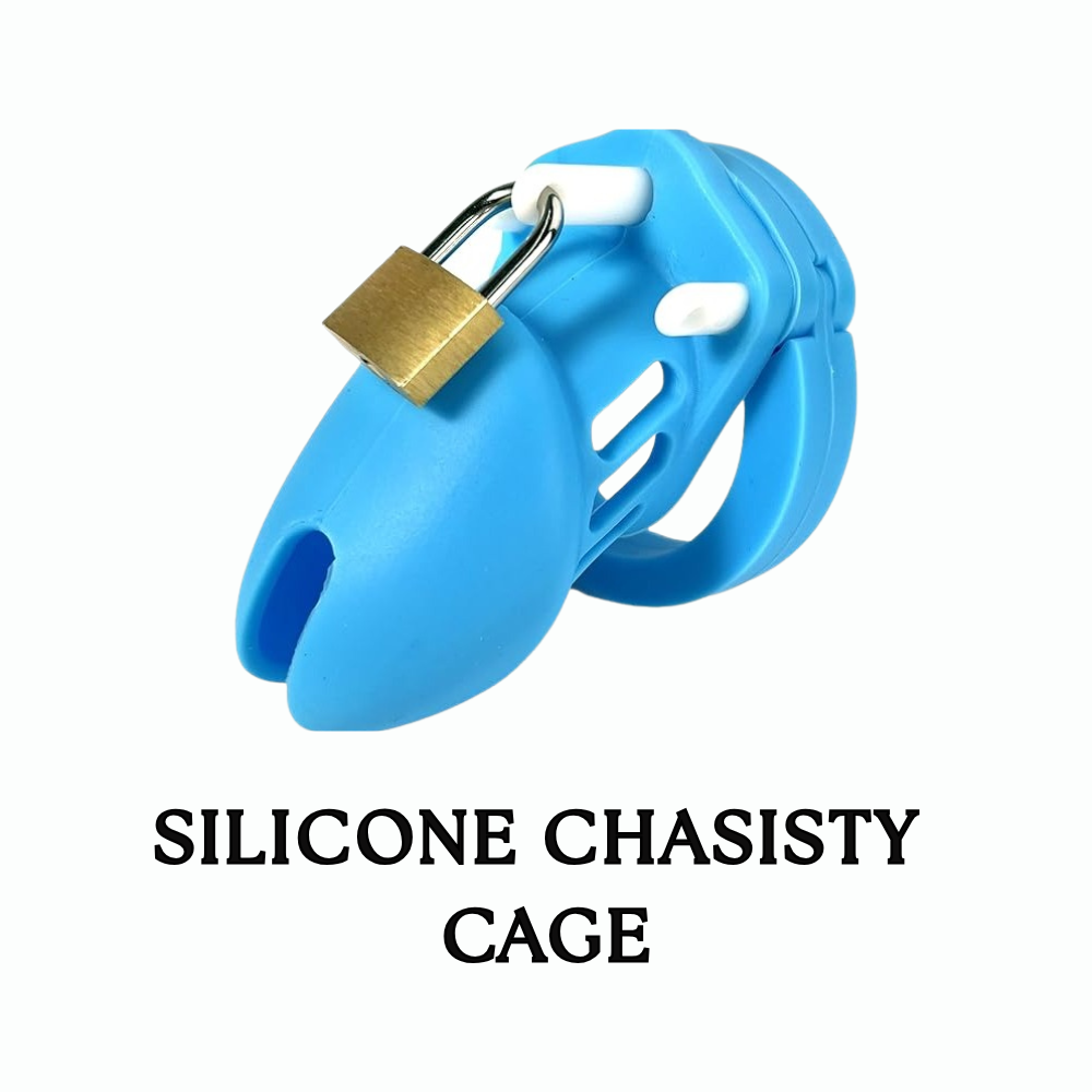 Silicone Male Chasity Cage lock with 5 Rings