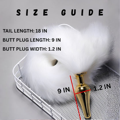 Premium Snow Fox Tail Steel Golden Butt Plug