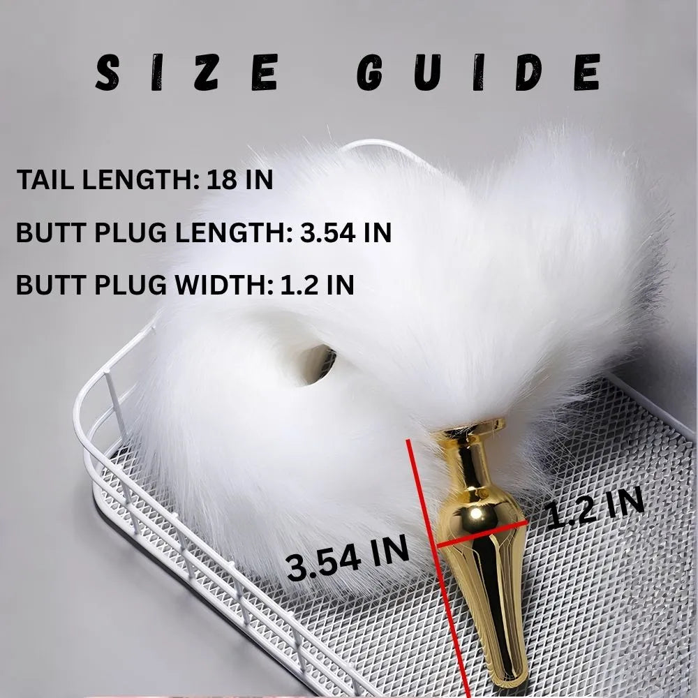 Premium Snow Fox Tail Steel Golden Butt Plug