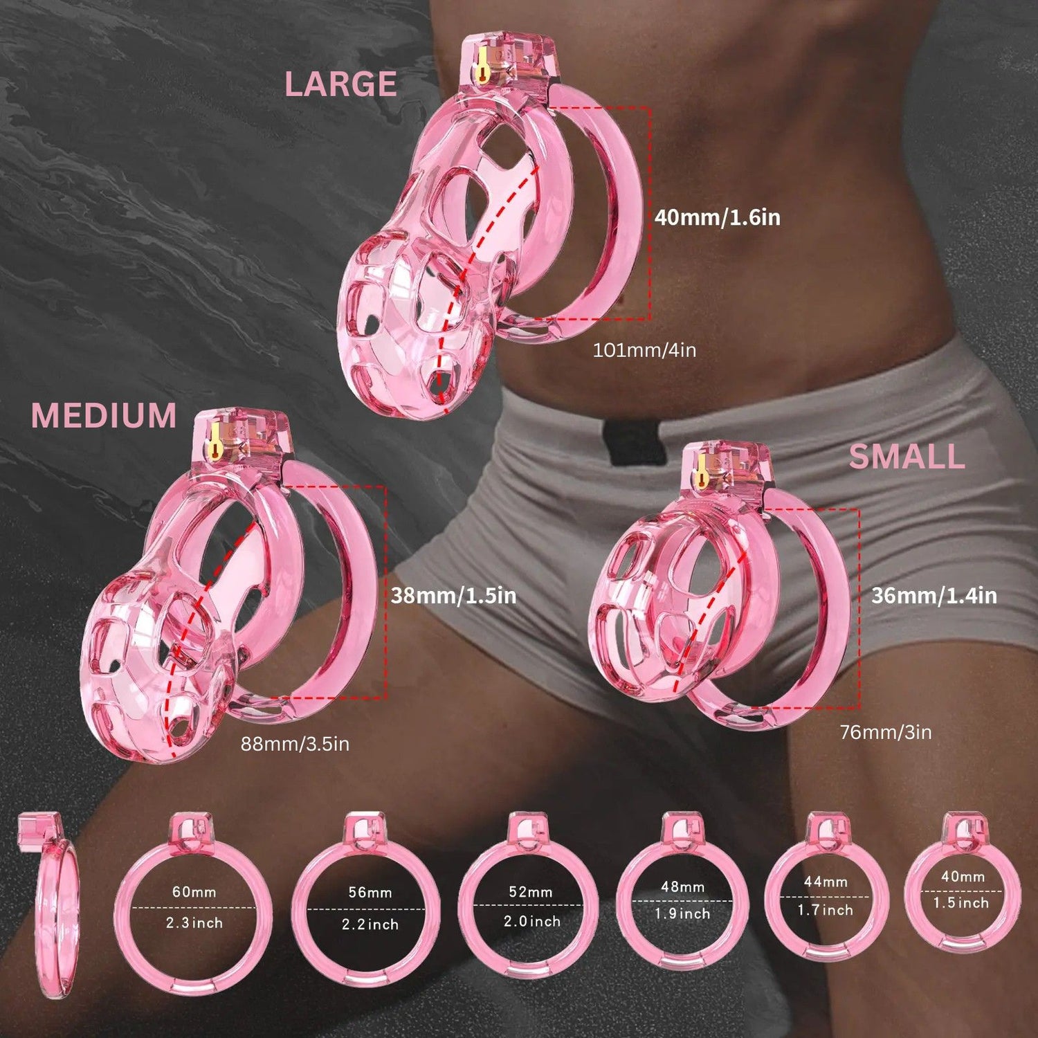 Crystal Silicone Head + 6 Resin Rings with Silicone Catheter Pipe Cobra Chasitity Cage