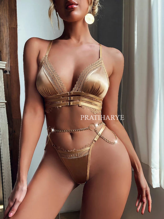 Sexy Golden Bikini set with tummy chain