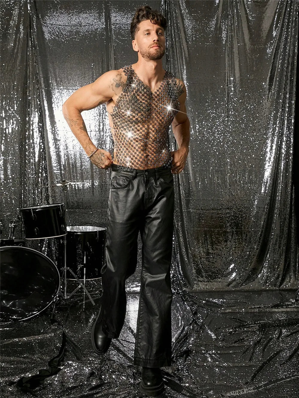 Midnight Spark Men’s Chain Mesh Top