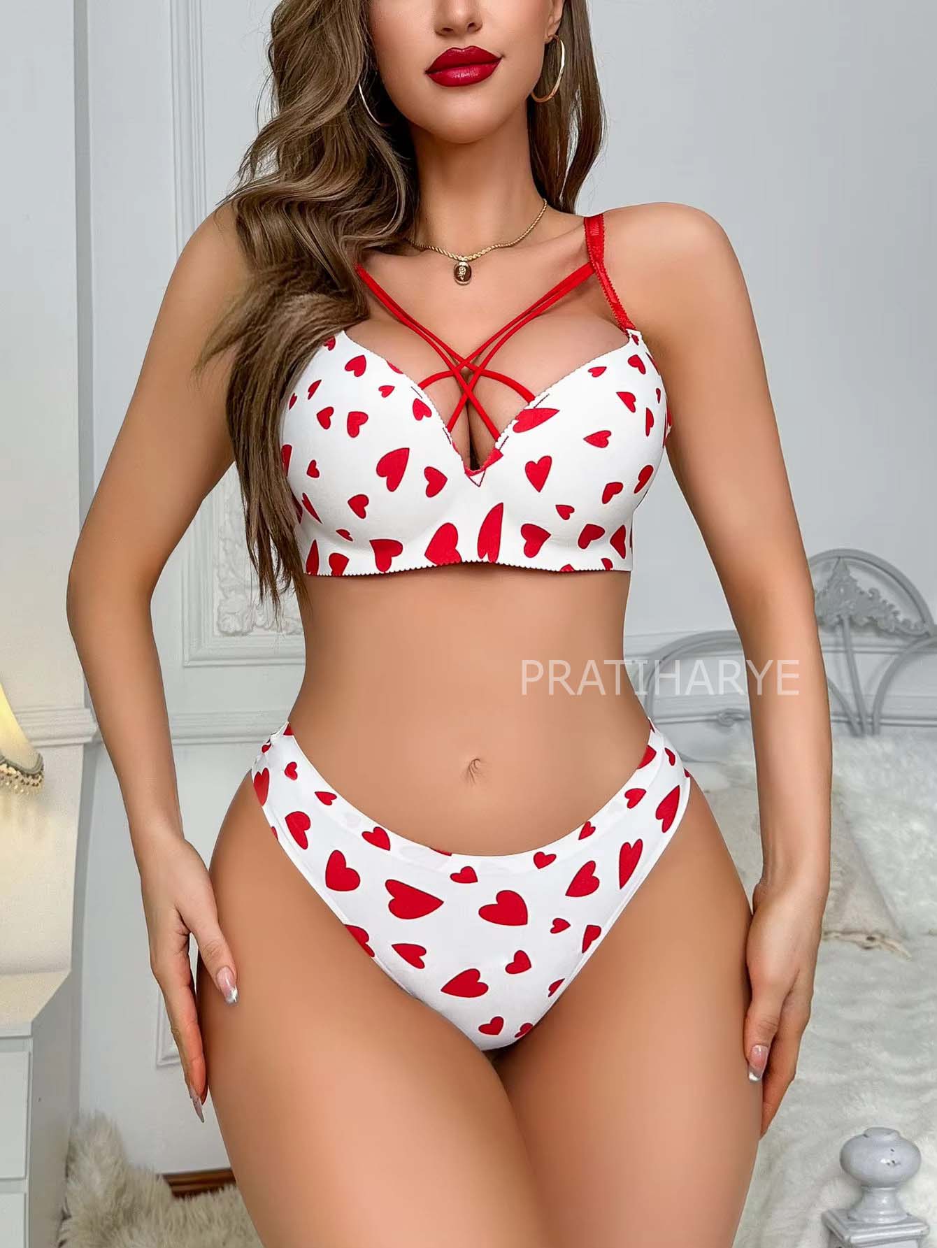 Premium Softest Heart Print Bikini set