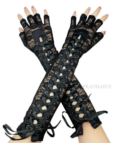 Fingerless Lace Ribbon Gloves