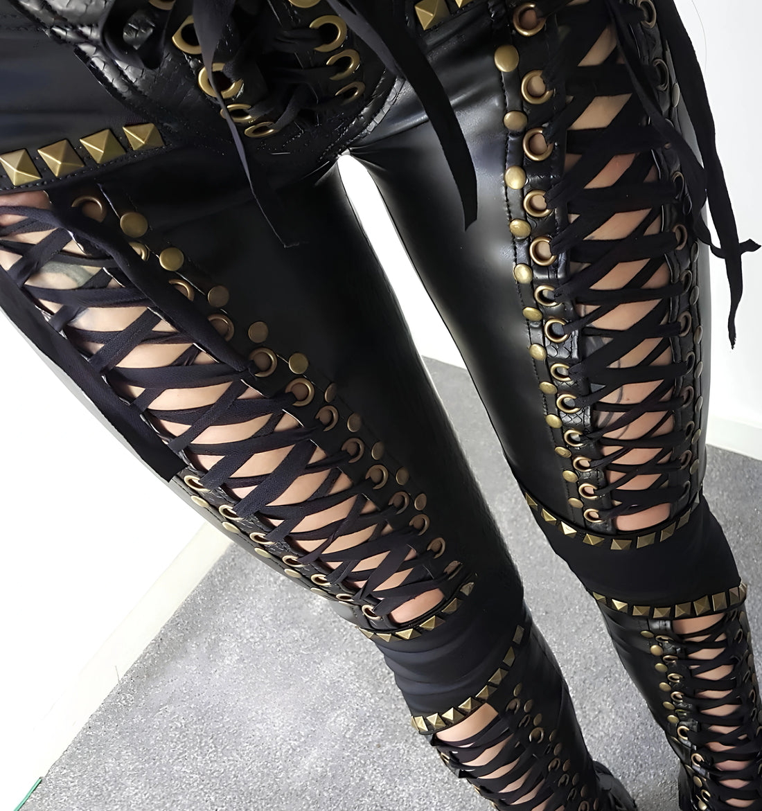 PU Leather Goth Punk Bandage Pants