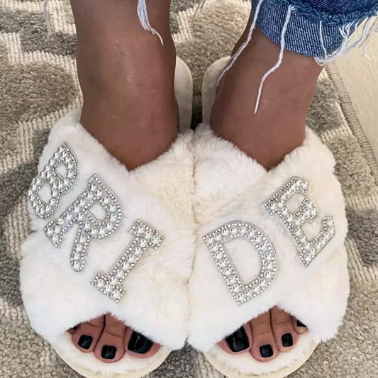 Premium Cute Fluffy Bride & Wifey Slippers