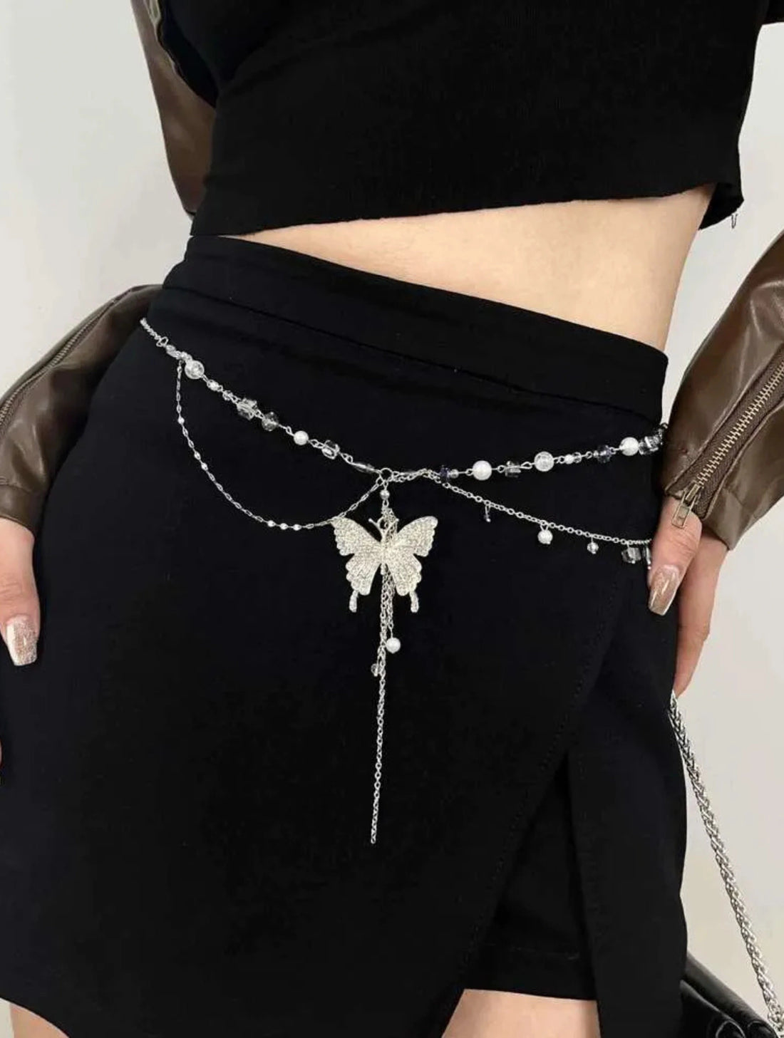 Silver Butterfly Tummy/Waist Chain with Pearl